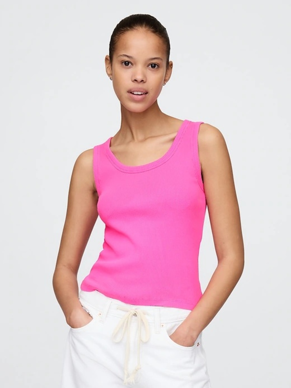 🆕 GAP Rib Scoop Tank Top in Standout Pink Size Large